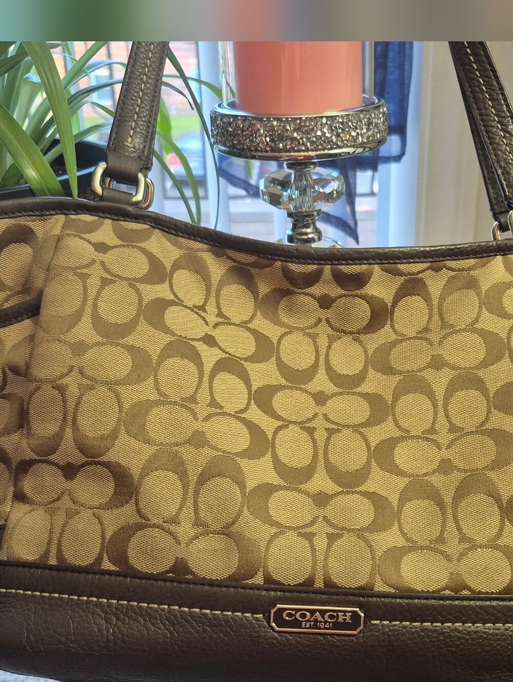 Coach Tan and Brown Signature Canvas Tote with Matching Wallet. GOOD CONDITION - Picture 4 of 17